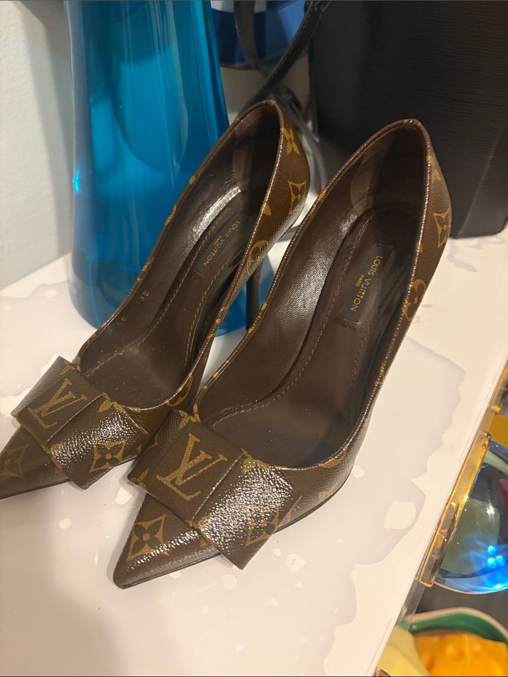 Louis Vuitton Brown Monogram Bow Pointed-Toe Pumps